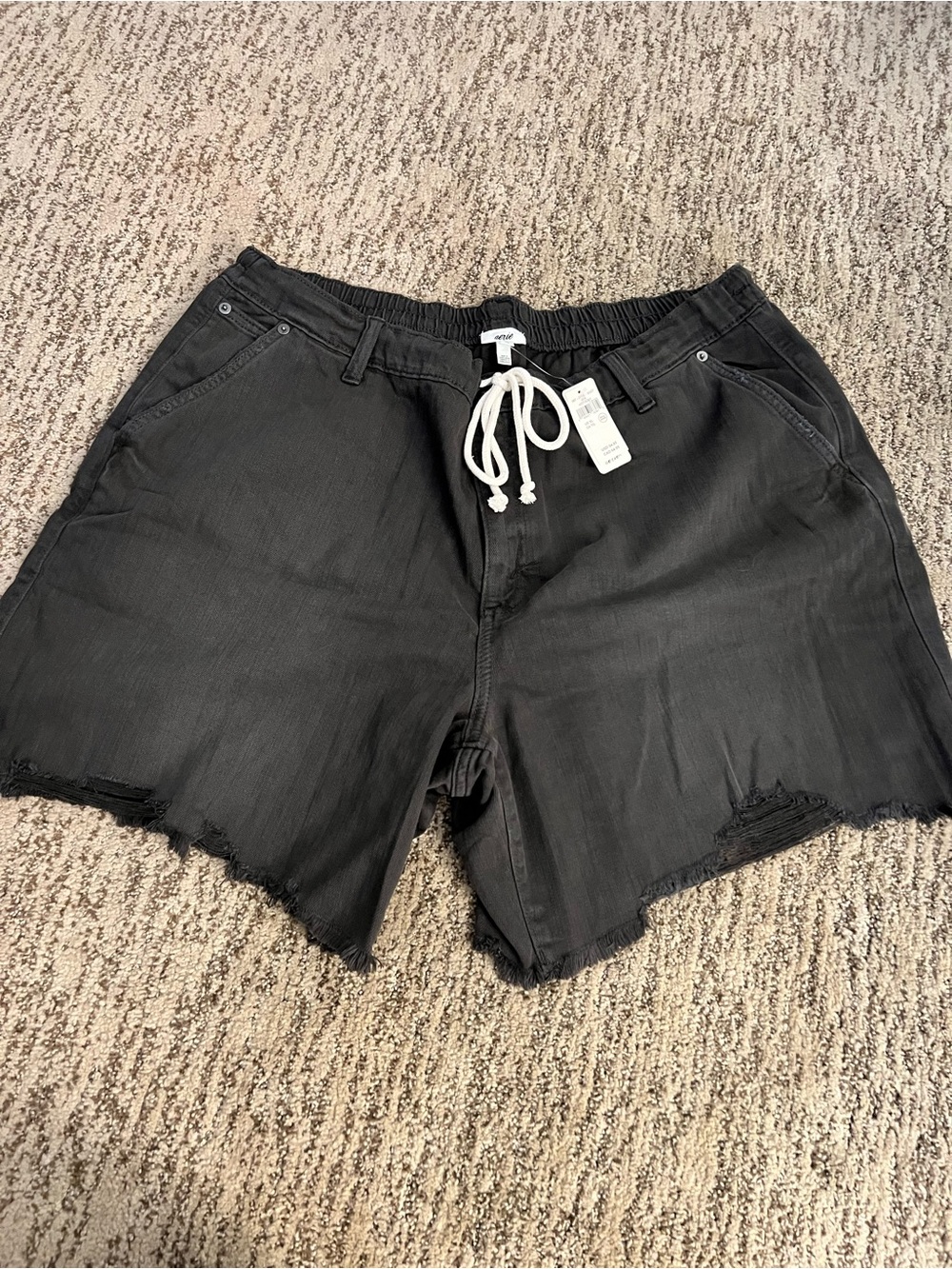 Aerie Women's Black Drawstring Frayed Hem Shorts